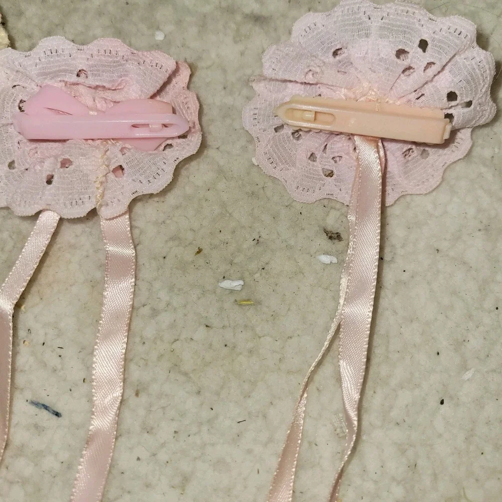 Vintage Lace Ribbon Hair Clips Pink Yellow‎ Cottagecore Barrettes Set